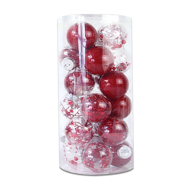 Wosthever 24 piezas bolas de Navidad adornos de colores boda familia interior exterior patio sala de estar dormitorio accesorios de decoración Kits de decoración para fiestas Rojo