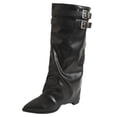 thumbnail image 2 of WAVSUF Women's Wedge Slouch Boots Soft Sole Pointed Toe Wide Width Winter Fashion Mid Calf Boots Black 8.5, 2 of 10