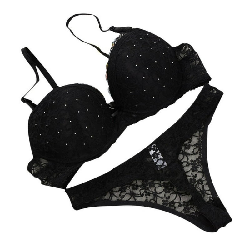 Women's Bra Set, Ladies Sexy Lace Push Up Bra & Panties Briefs Underwear  Lingerie,Black,75B 