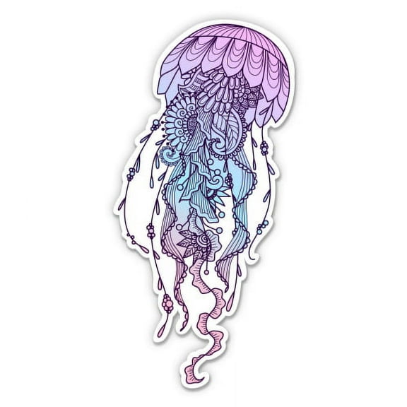Beautiful Jellyfish Colorful - 3" Vinyl Sticker - For Car Laptop I-Pad Phone Helmet Hard Hat - Waterproof Decal