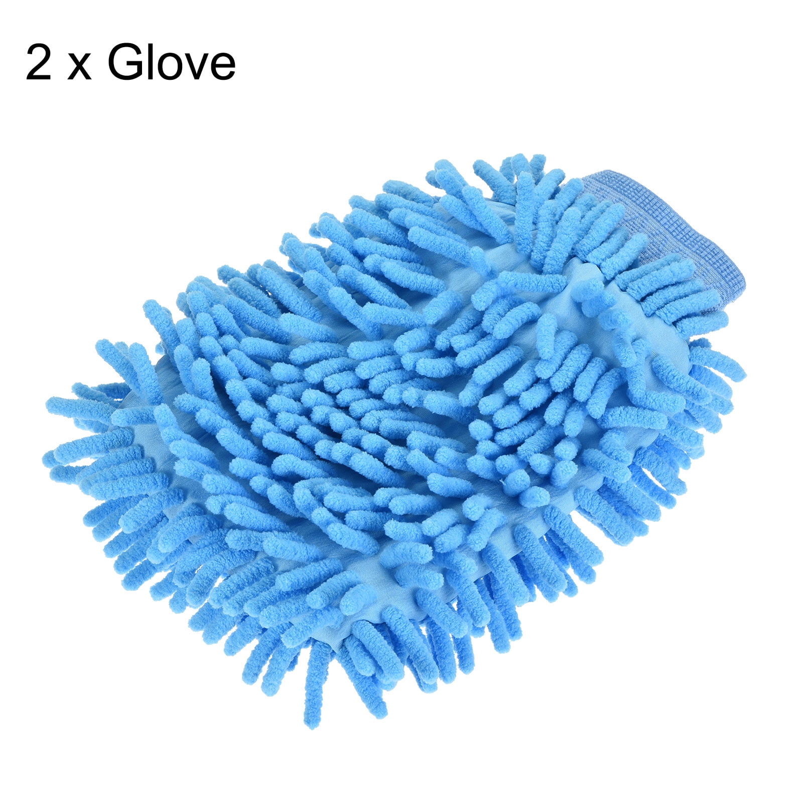 Unique Bargains Double-Sided Microfiber Soft Chenille Dusting Wash Mitten Blue