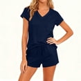 thumbnail image 4 of FRSASU Women's 2 Piece Outfits Casual Short Sleeve Pullover Tops and Drawstring Shorts Pants Lounge Sets Navy, 4 of 7