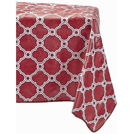 Farberware Vinyl Red Geometric Design  Oblong  Tablecloth 60 