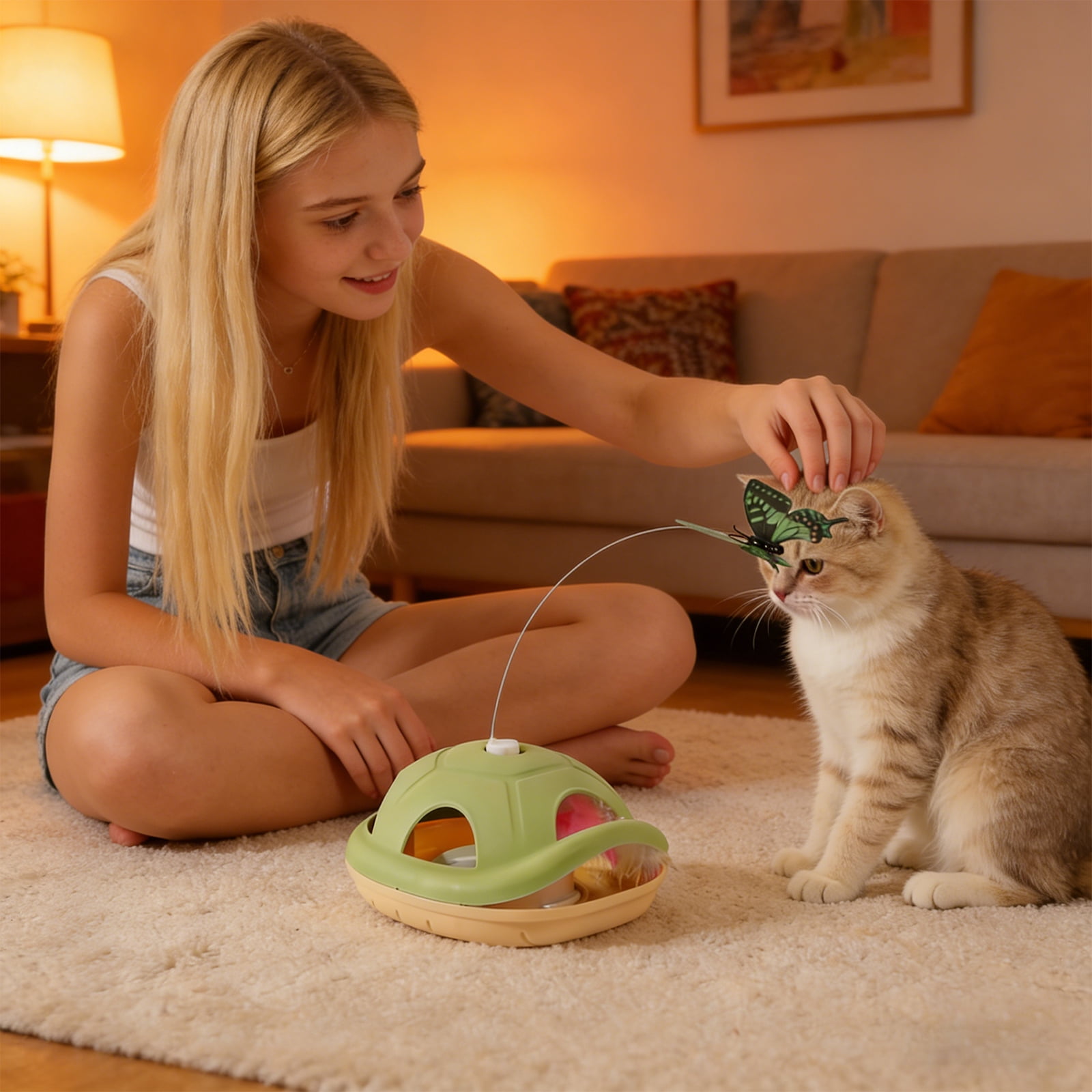 Cat Toy, Electric Automatic Rotating Butterfly Teaser with Tortoise Shell Design, Interactive Toy for Cats to Relieve Boredom - Yellow