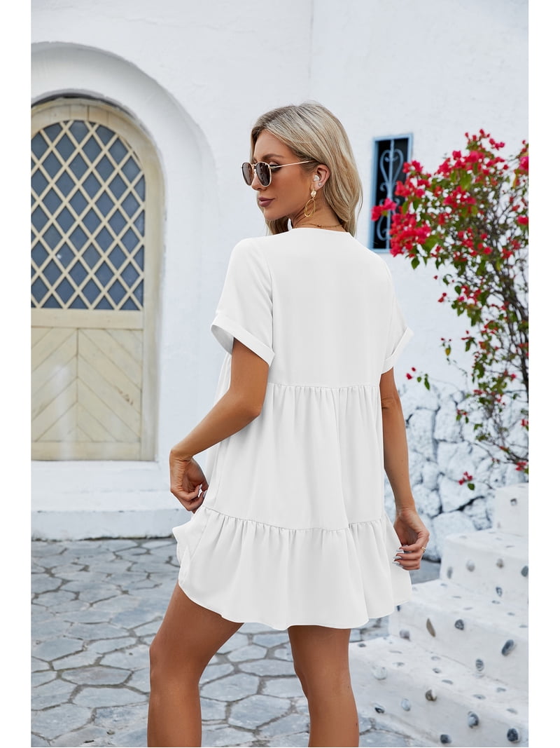 Anbech Women's Tiered Mini Dress V-Neck A-Line Ruffle Dress Pleated Flowy  2025 Dresses - Walmart.com