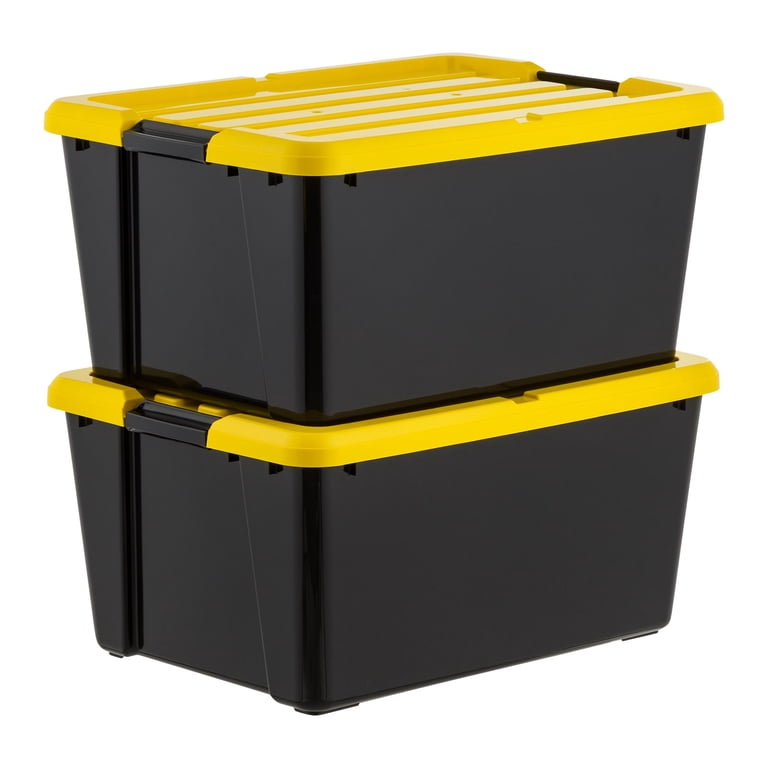 IRIS 45 Qt Black Plastic Stackable Storage Bin with Lid Tote