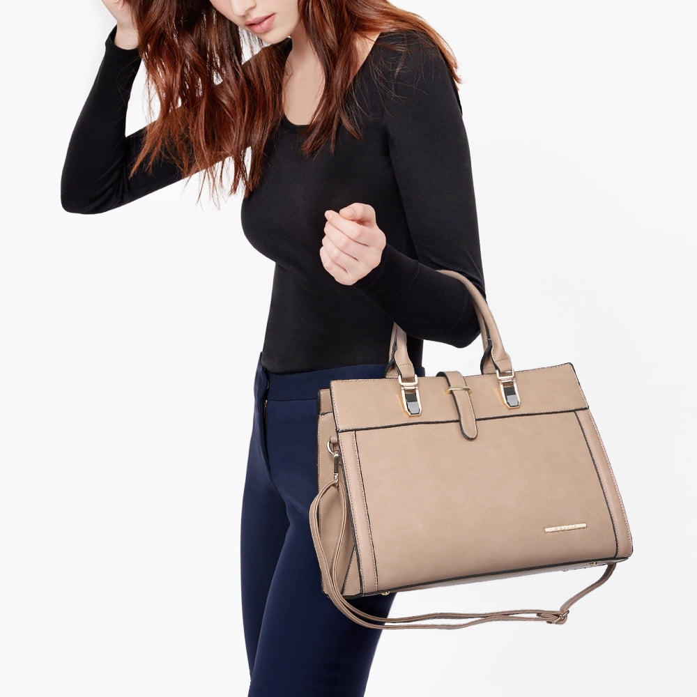Women's Handbag Flap-Over Belt Shoulder Bag top Handle Tote Satchel Purse Work Bag W/Matching Wristlet