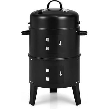 HAPPYGRILL 3-in-1 Charcoal Smoker Grill, Outdoor Vertical Charcoal Smoker with Built-in Thermometer & Adjustable Vent System, 2-Layer Separable Charcoal Grills for Camping & Family Cooking