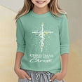 thumbnail image 2 of LRen Girl Christmas 3/4 Sleeve Shirt Funny Xmas Letter Printed Tree Graphic Tee Winter Holiday Top,11-12 Years,Z3-Mint Green, 2 of 5