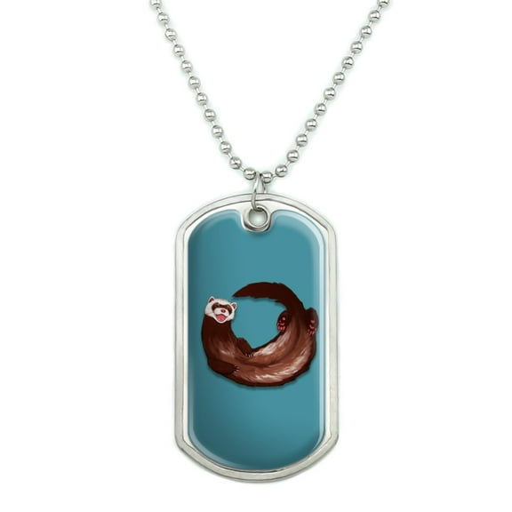 Happy Ferret Military Dog Tag Pendant Necklace with Chain