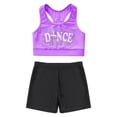 thumbnail image 5 of iiniim Kids Girls Sleeveless Round Neck Printed Racerback Crop Top with Elastic Waistband Swimming Shorts 6-14 Purple 8, 5 of 7