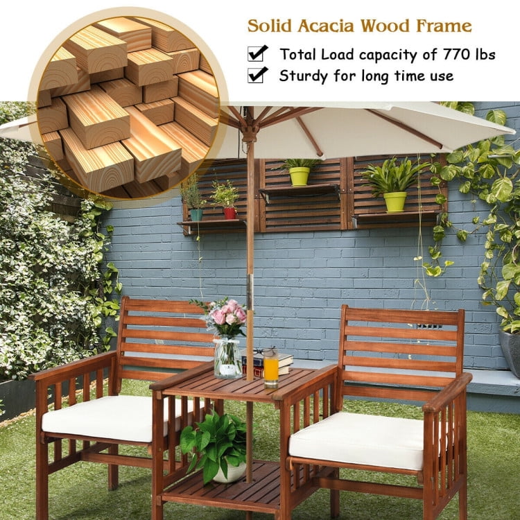 Aimee Lii 3 Pieces Patio Furniture Set, Outdoor Patio Table Chairs Set Acacia Wood Loveseat, White