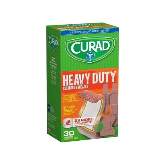 Curad Heavy Duty Asssorted Dandages 4 Side Seal 2x More Absorbent 30 Count