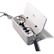Rustic Cable Management Box & Cord Organizer- Cable Organizer for Desk, Home, Office. Hides Wires, Surge Protectors, Power Strips. Eco Friendly Mango Wood Cord Management Solution (Rustic White)