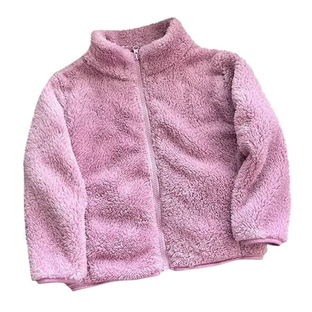 

Boys Girls Soft Fleece Full-Zip Jacket - Kids Winter Fleece Jackets - Warm Outwear Little Girls Ski Coats Purple 140cm