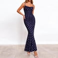 thumbnail image 4 of VEKDONE Women Bodycon Maxi Dress Elegant Polka Dot Spaghetti Strap Cowl Neck Long Dresses Wedding Party Dress Navy S, 4 of 7