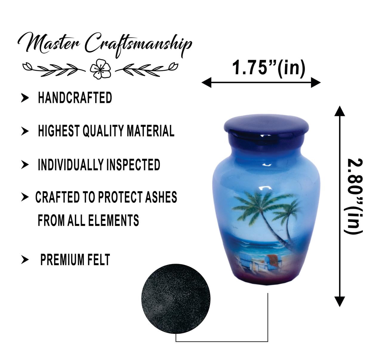 World Bazaar Beautiful Beach Cremation Funeral Keepsake Urns Hand Painted Cloud Large Burial Urn for Human Ashes Adult Size with Velvet Box (1 Small Keepsake)
