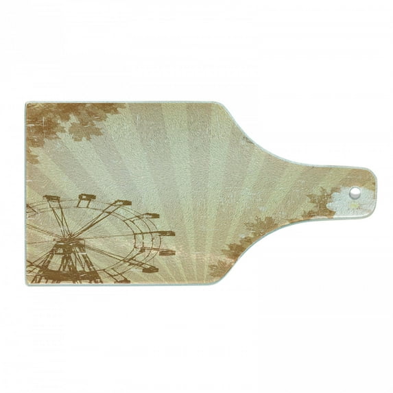 Ferris Wheel Cutting Board, Vintage Fun Ride Leaves Flowers Balloons, Decorative Tempered Glass Cutting and Serving Board, in 3 Sizes, by Ambesonne