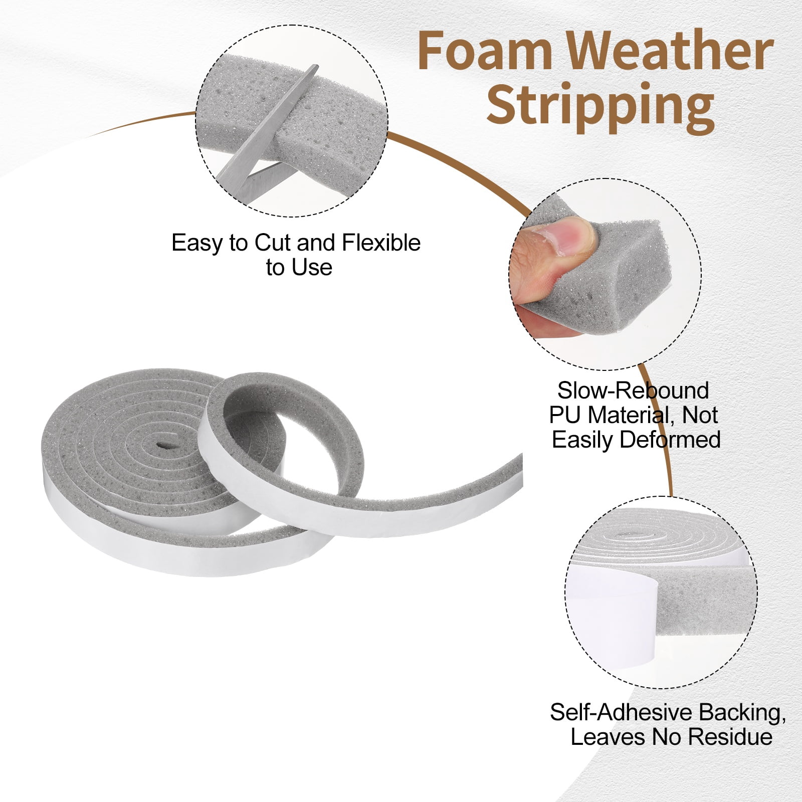 1" x 5/16" Foam Weather Stripping, Self Adhesive Door Seal Insulation Strips, Soundproofing Foam Seal Tape for Door/Window, Air Conditioning (26.25 Ft Total Length in 4 Roll)