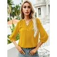 thumbnail image 5 of LOMON Women's 3/4 Sleeve Henley V-Neck Button Up Pleated Back Blouses Swiss Dot Blouse Tops Shirts, 5 of 8