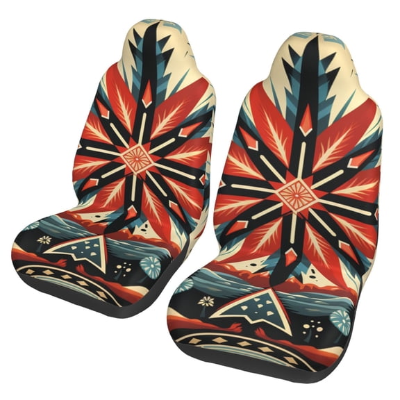 Native American Southwestern Geometric Car Seat Cover 2 Pcs Auto Front Bucket Seats Protector Cushion Universal Vehicle Truck SUV
