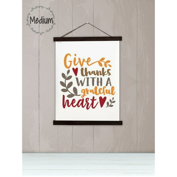 Black Wood, Canvas Sign, Give Thanks With A Grateful Heart Wall Décor Quote Sign, Lightweight Ready to Hang Wall Hanging, 15x19-Inch