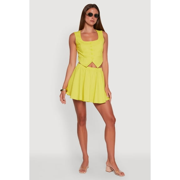 Womens Mid Rise Mini Elastic Waist Circle Skirt