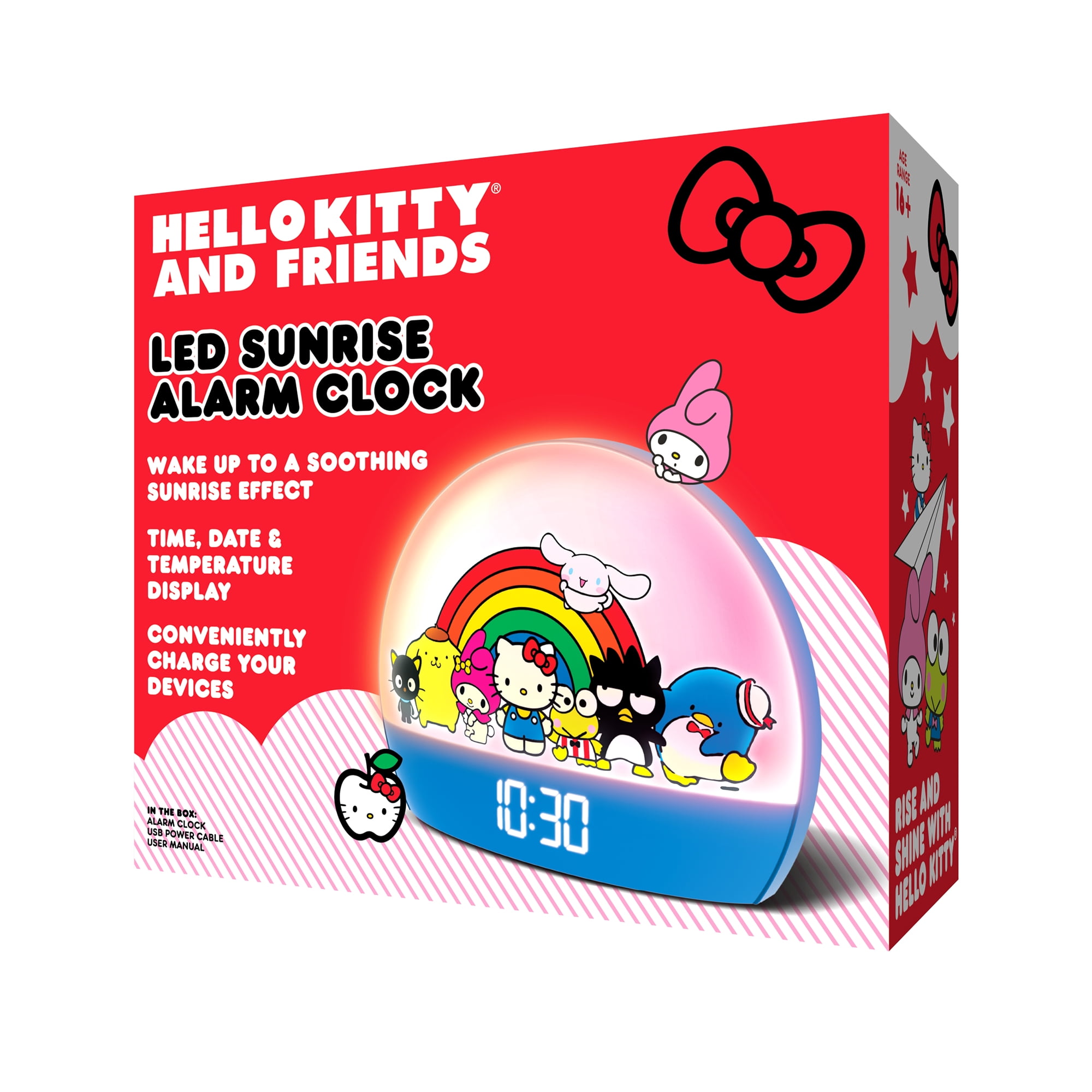 Hello Kitty and Friends Sunrise Alarm Clock - Multicolor Lights, USB Charging, LED Display, and Snooze Function