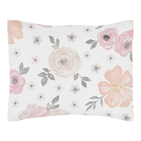 Sweet Jojo Designs Watercolor Floral Pink and Grey Throw Pillow Cover Sham