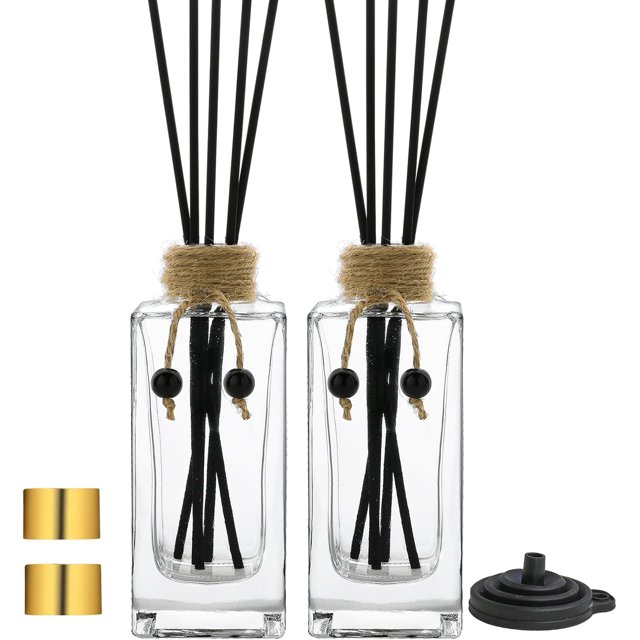 Glass Diffuser Bottles Set of 2 Reed Diffuser Bottle 5oz/155ml Clear Empty Essential Oil Decorative Bottle Set Reusable Apothecary Perfume Jar Gift