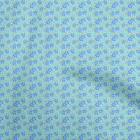 oneOone Cotton Poplin Twill Medium Blue Fabric Floral Craft Projects Decor Fabric Printed By The Yard 56 Inch Wide