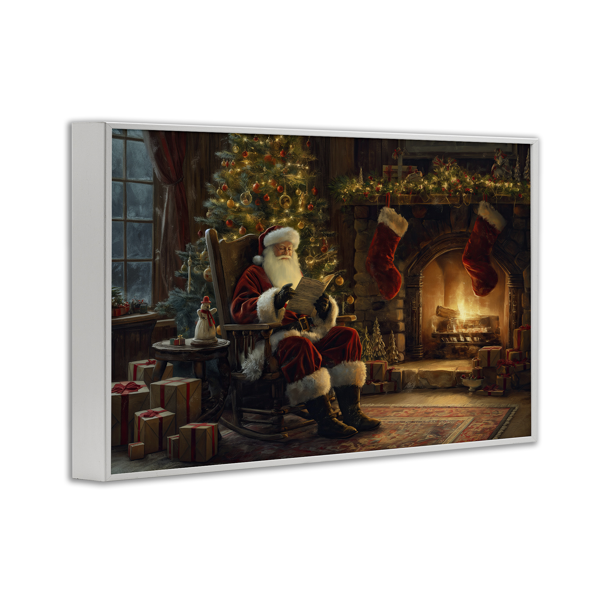 Stupell Industries Santa Claus by Fire Holiday Painting White Framed Art Prints Wall Art, 18 x 12