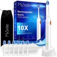 thumbnail image 3 of (3 pack) MySmile Rechargeable Sonic Electric Toothbrush for Adults, Enamel-Safe Toothbrush, 6 Replace Heads,  5 Super Vibration Deep Cleaning Modes, White, 3 of 9