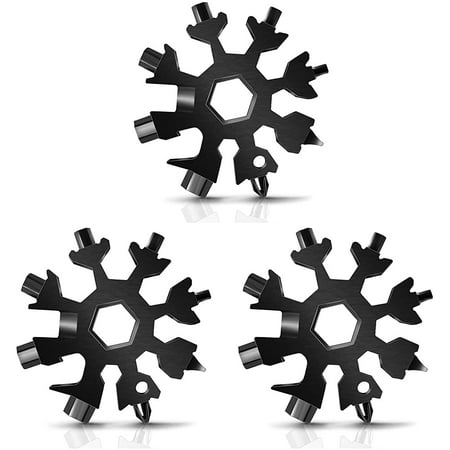 Snowflake Multitool Stainless Steel 18-in-1 Snowflake Tools Christmas Gifts Stocking Stuffers for Men/Women Portable Screwdriver/Wrench/ Bottle Opener Snowflake Funny Gifts (Black 3 Pack)