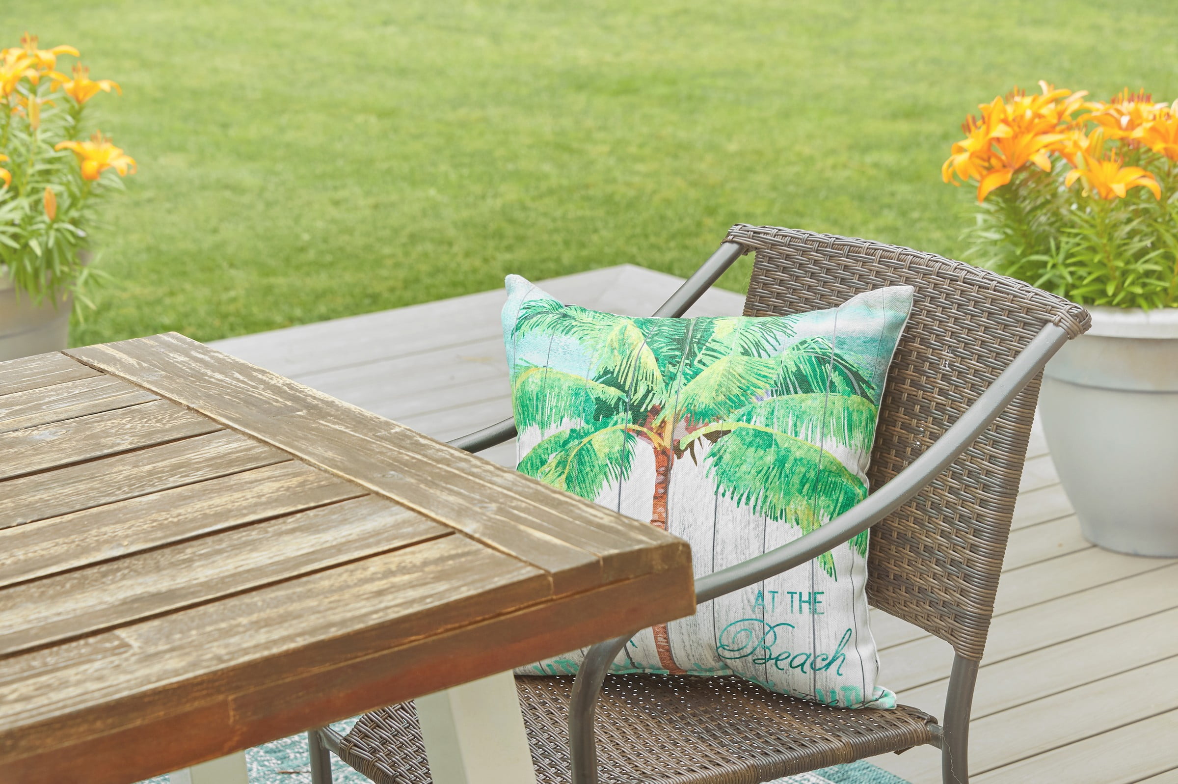 At The Beach Coastal Tropical Beach Premium Indoor/Outdoor Accent Throw Pillow, 18" x 18"