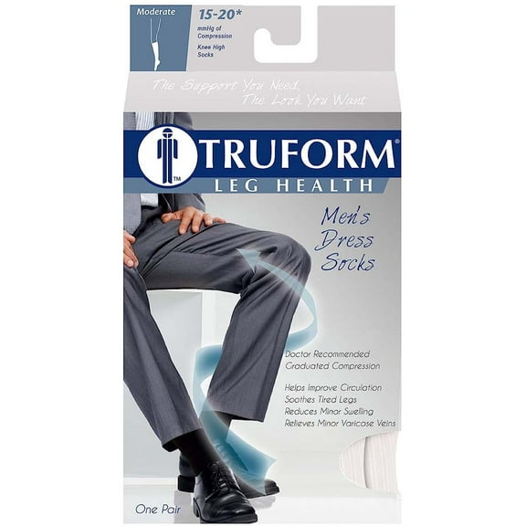 Truform Men's Compression Socks, 15-20 mmHg, Knee High White - Medium