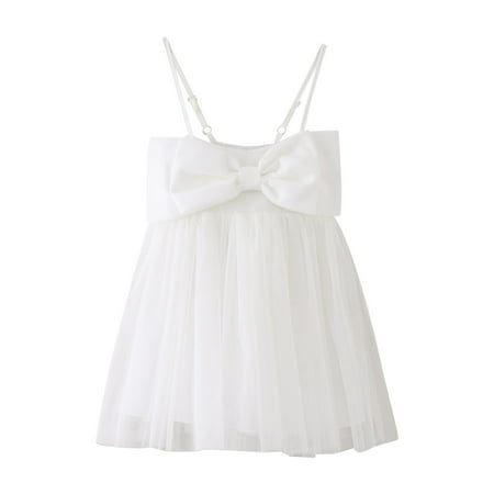 

Toddler Girls Dresses Sleeveless Solid Print Bow Tie Tulle Princess Dress Dance Party Dresses Baby Girl Clothes