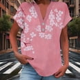thumbnail image 3 of JTZGDY Linen Shirts for Women Cute Summer Short Sleeve Half Button V Neck Graphic T-Shirts Trendy Oversized Casual Tie Dye/Floral Printed Beach Vacation Tunic Tees Blouse B-Watermelon Red XXL, 3 of 7