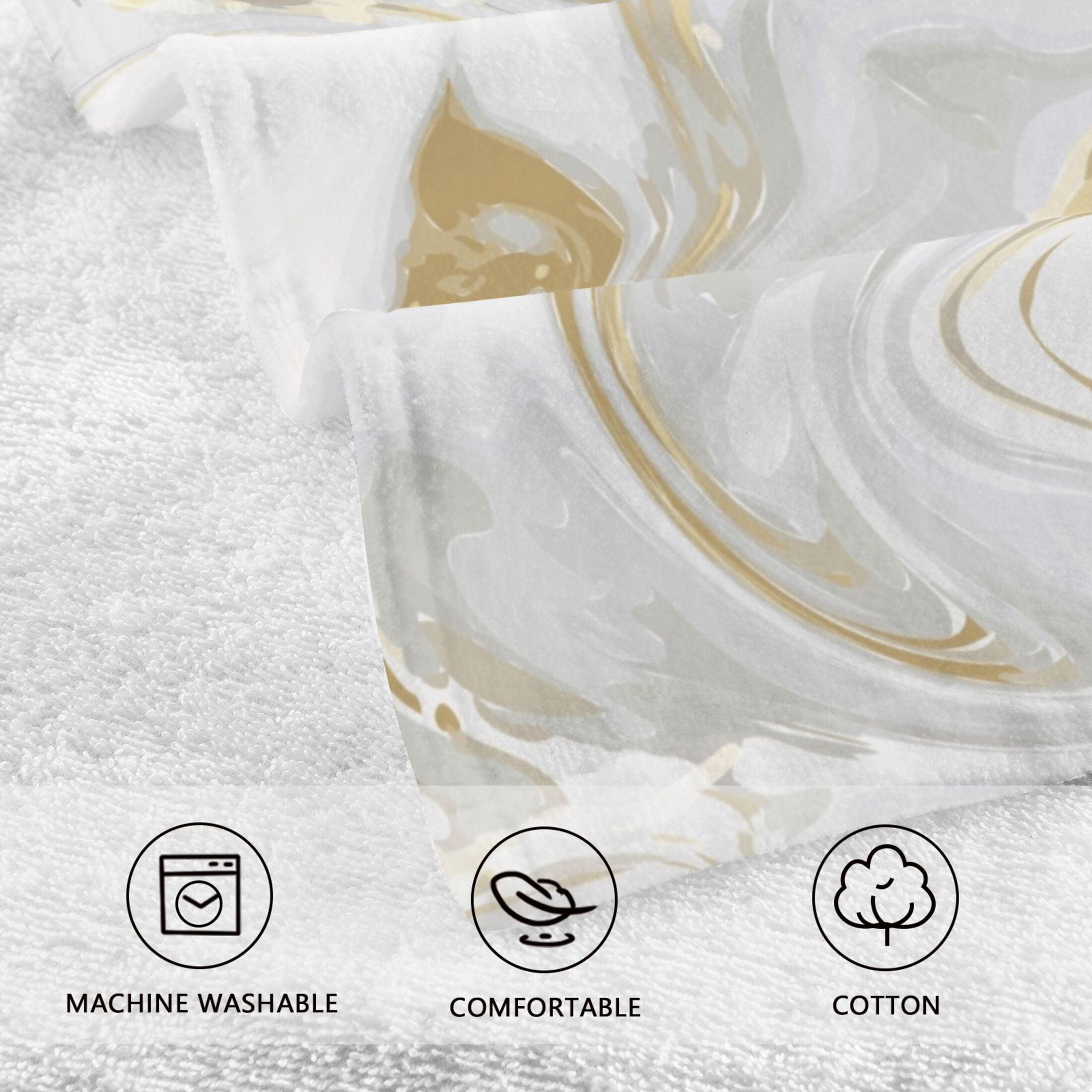 Marble Gold and White Bath Hand Towels 2 Pcs Absorbent Face Towel Soft Breathable Cotton Towel Set for Bathroom Kitchen Hotel Spa Decor