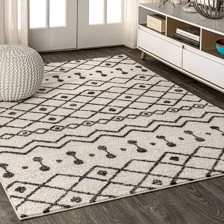 Aksil Moroccan Beni Souk Cream/Black 5 ft. x 8 ft. Area Rug