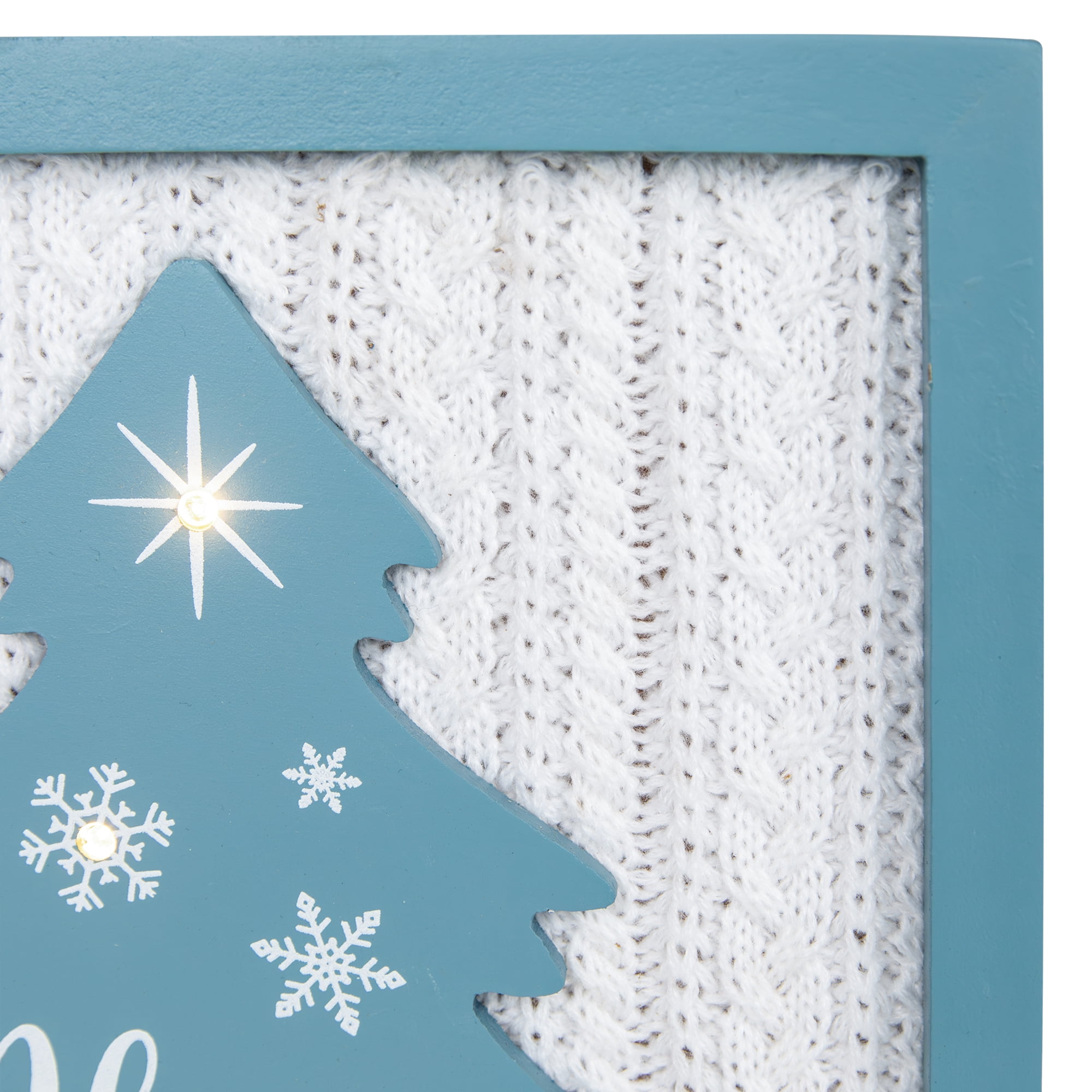 Northlight Lighted Happy Holidays Christmas Tree with Cable Knit Texture Wall Art - 12"