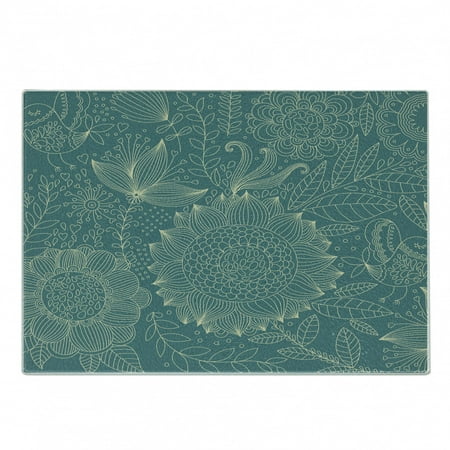 

Garden Cutting Board Nostalgic Nature Inspired Hand Drawn Style Flower Motifs Herbs Leaves Foliage Decorative Tempered Glass Cutting and Serving Board Small Size Teal and Ivory by Ambesonne