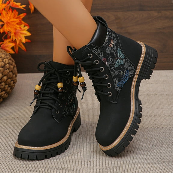 Shoes for Women Combat Boots Chunky Sole Ankle Boots Classic Style Big Head British Style Fashionable Fall And Winter Style Super Eye-Catching Trendy Short Boots Black 36