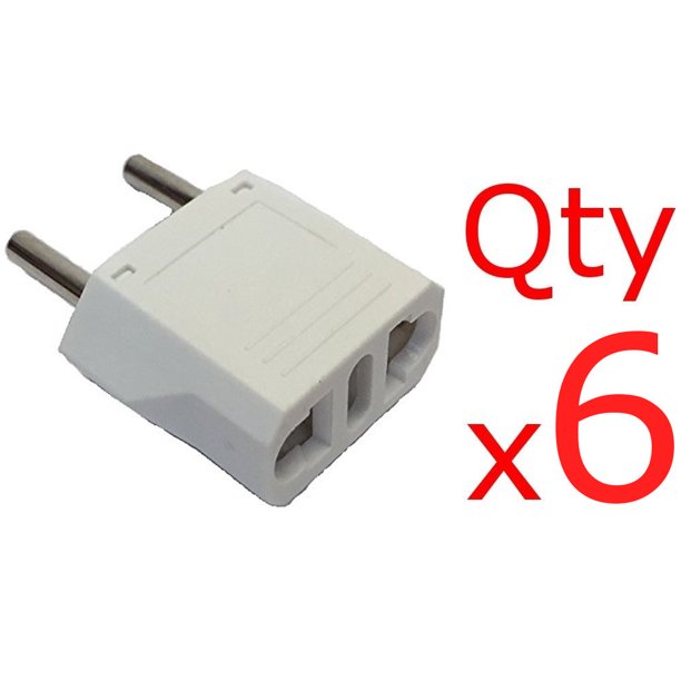 6 Pack of White Europe EU Euro Round Plug Adapters American US Type