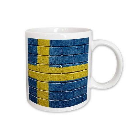 

3dRose National flag of Sweden painted onto a brick wall Swedish Ceramic Mug 15-ounce