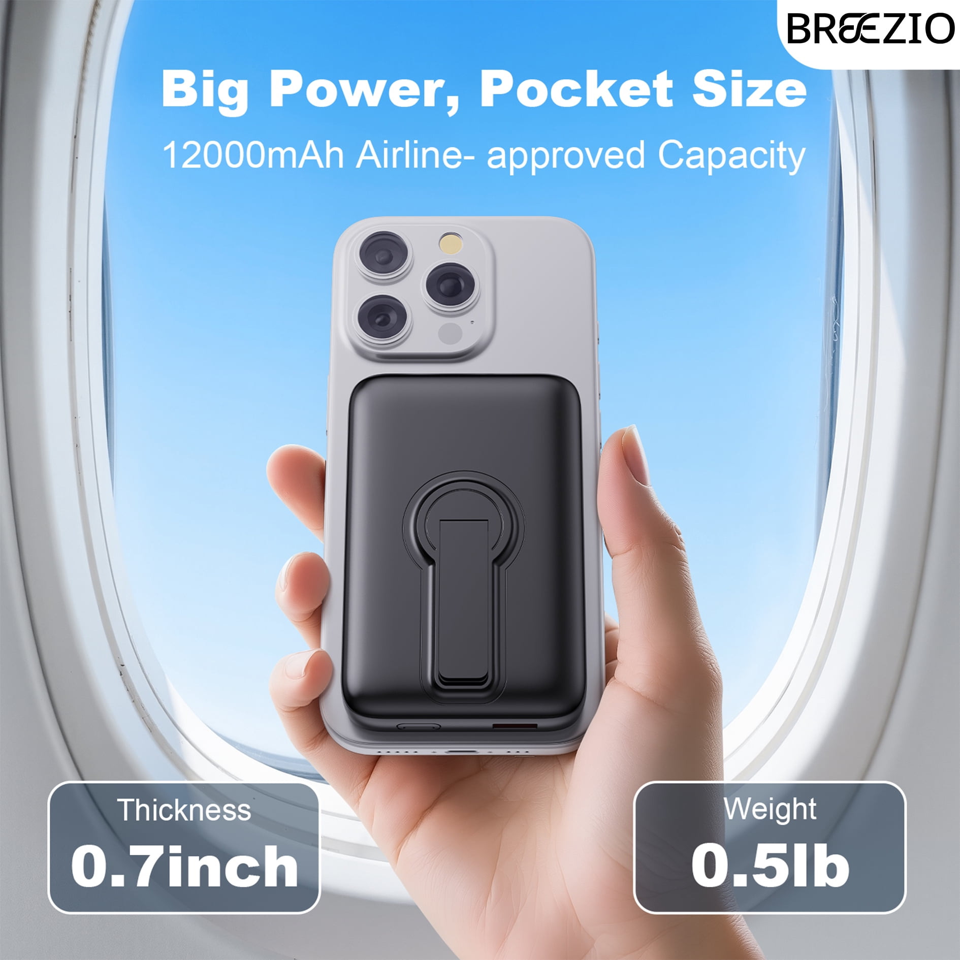 Magnetic Wireless Portable Charger, 12000mAh Power Bank, Fast Charging Battery Pack Compatible for iPhone 17/16/15/14/13, Black