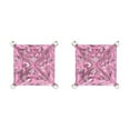 thumbnail image 3 of 4 ct Push-Back Stud Earrings for Women | 7.0mm Princess Cut Simulated Pink Diamond | 18K White Gold, 3 of 5