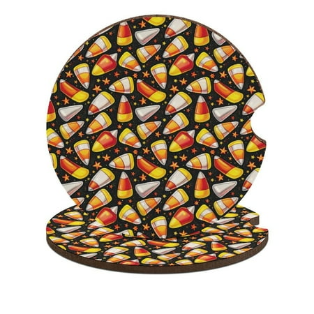 

ZHANGS Halloween Candy Corn Starry Scene-542 Car Coasters 2PCS Absorbent Car Drink Coasters with Fingertip Grip for Cup Holders Universal Size Auto Accessories for Women/Men