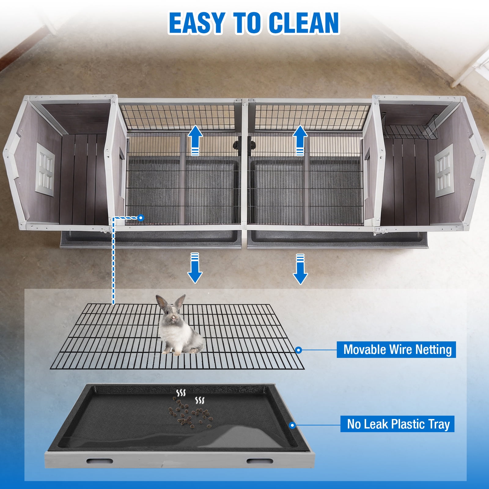 Suumerpety Rabbit Hutch Indoor Large Bunny Cage with Double House and Run Outdoor Guinea Pig House On Wheels for Bunny and Other Small Animals
