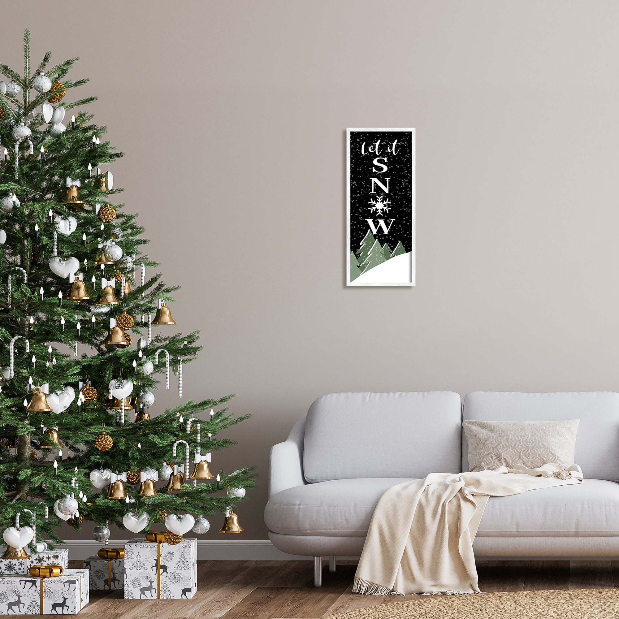 Let It Snow Winter Hilltop Fir Trees Saying Inspirational Graphic Art Framed Art Print Wall Art